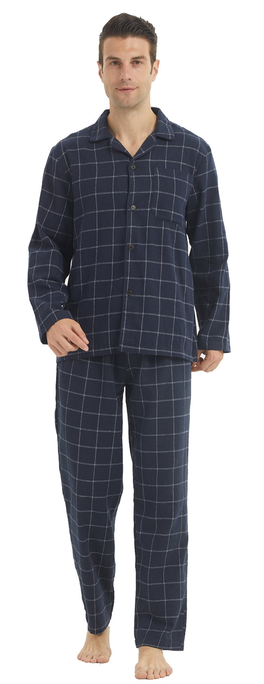 YUSHOW Men Cotton Plaid Pajamas Set Soft Comfy Long Sleeve Male Plain Woven PJ Set Lounge Top Pants Sleepwear Broadcloth Size Medium