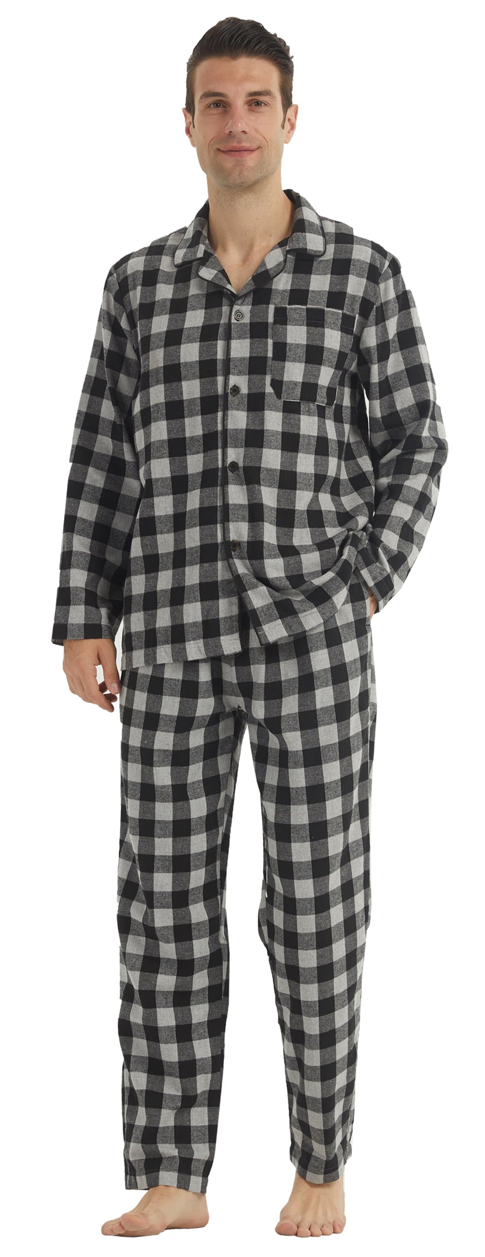 YUSHOW Men Cotton Plaid Pajamas Set Soft Comfy Long Sleeve Male Plain Woven PJ Set Lounge Top Pants Sleepwear Broadcloth Size Medium