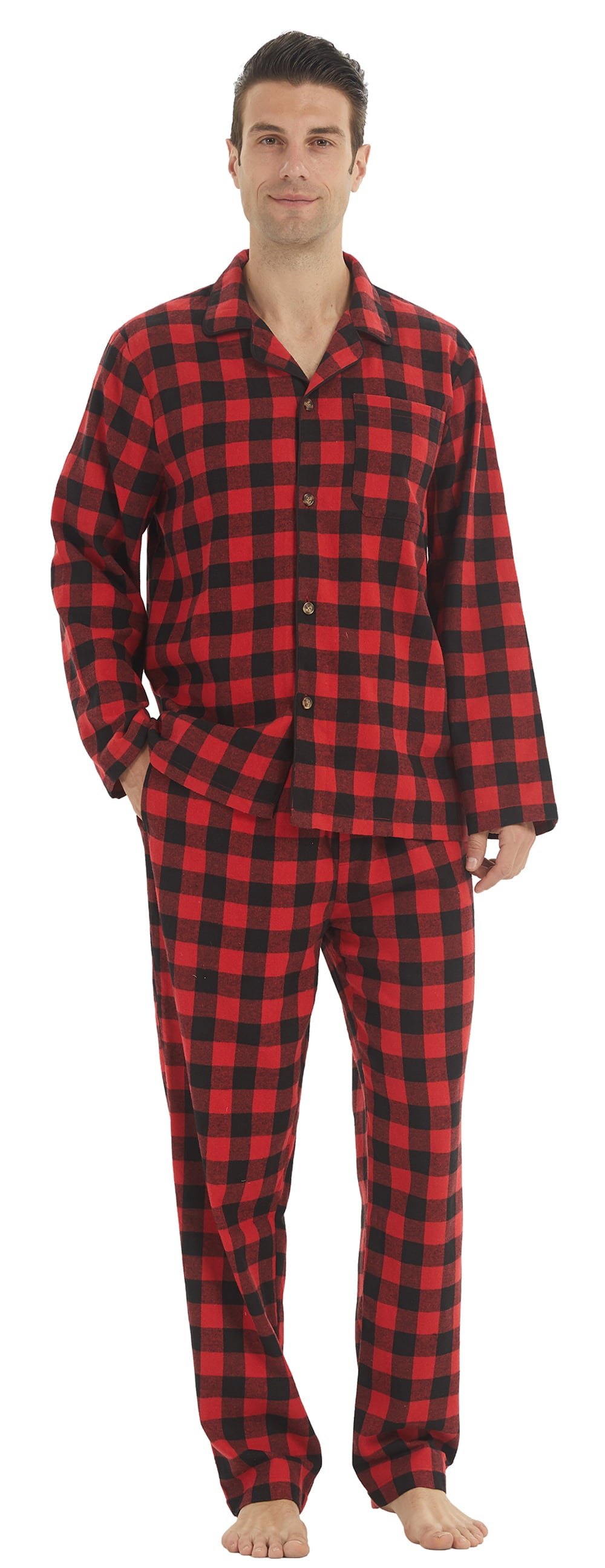 YUSHOW Men Cotton Plaid Pajamas Set Soft Comfy Long Sleeve Male Plain Woven PJ Set Lounge Top Pants Sleepwear Broadcloth Size Medium