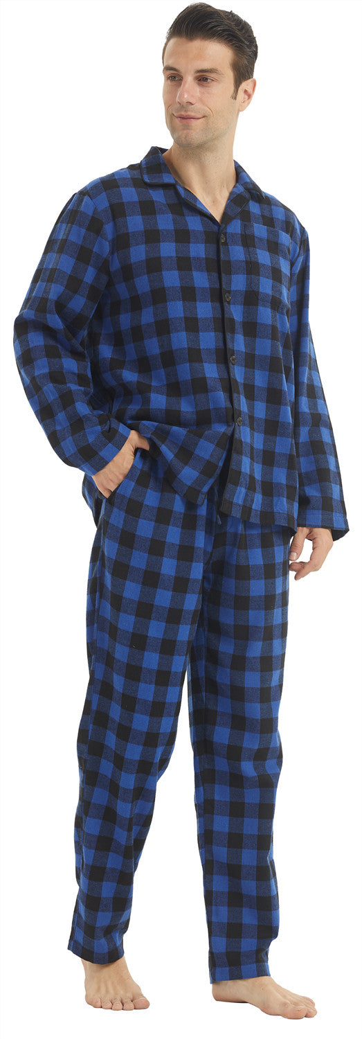 YUSHOW Men Cotton Plaid Pajamas Set Soft Comfy Long Sleeve Male Plain Woven PJ Set Lounge Top Pants Sleepwear Broadcloth Size Medium
