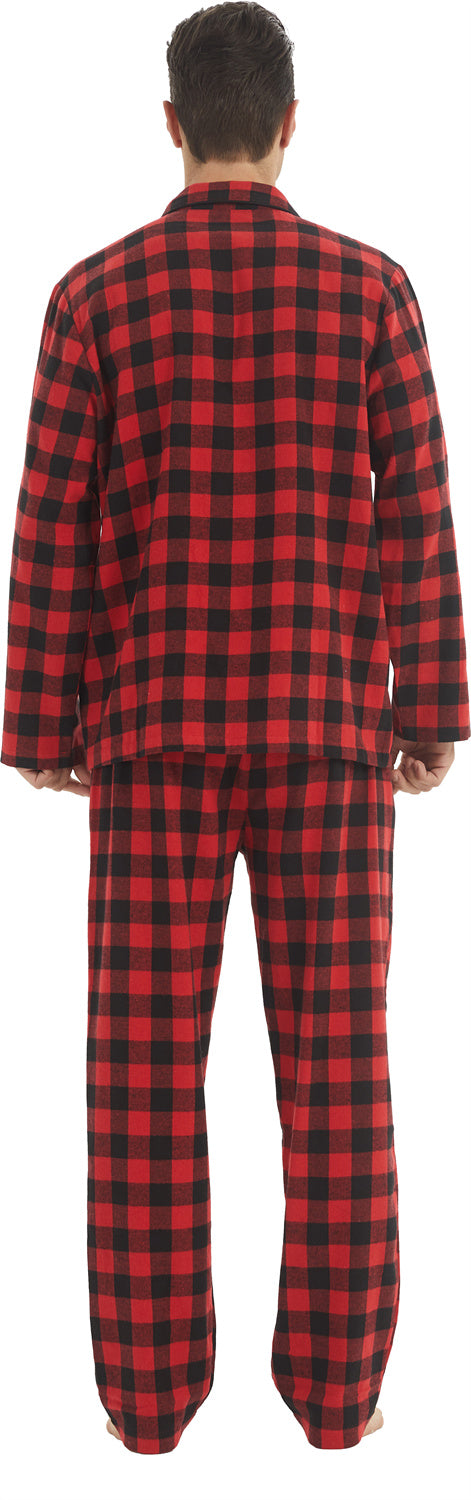 YUSHOW Men Cotton Plaid Pajamas Set Soft Comfy Long Sleeve Male Plain Woven PJ Set Lounge Top Pants Sleepwear Broadcloth Size Medium