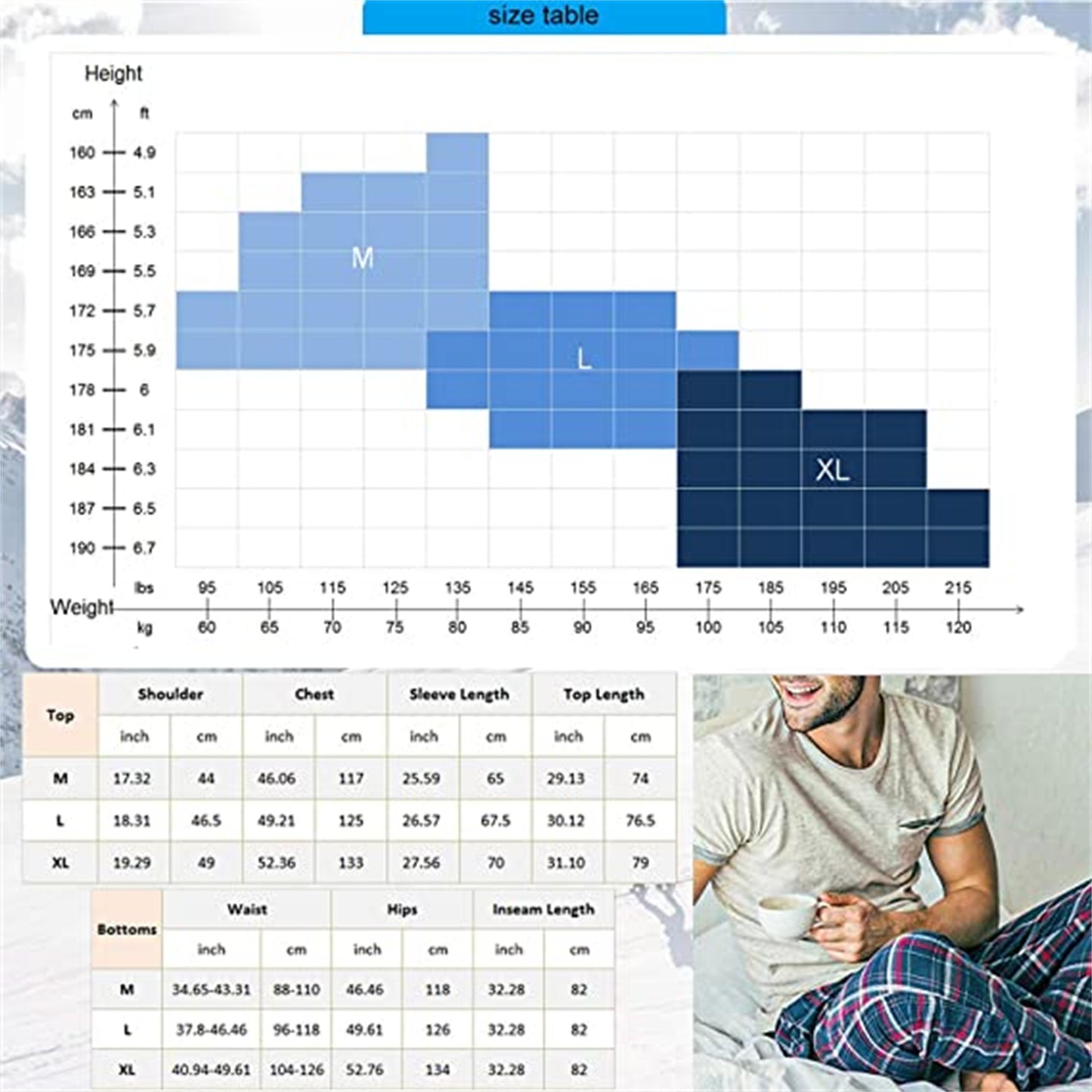 YUSHOW Men Cotton Plaid Pajamas Set Soft Comfy Long Sleeve Male Plain Woven PJ Set Lounge Top Pants Sleepwear Broadcloth Size Medium