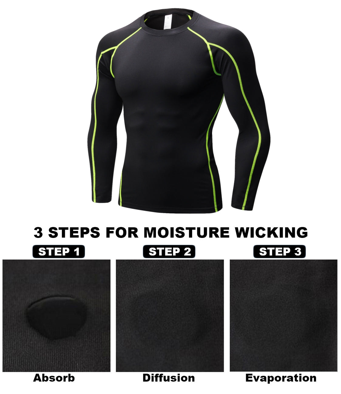 YUSHOW Men's 3-Pack Long Sleeve Compression Workout Shirts, Quick-Dry & Moisture-Wicking