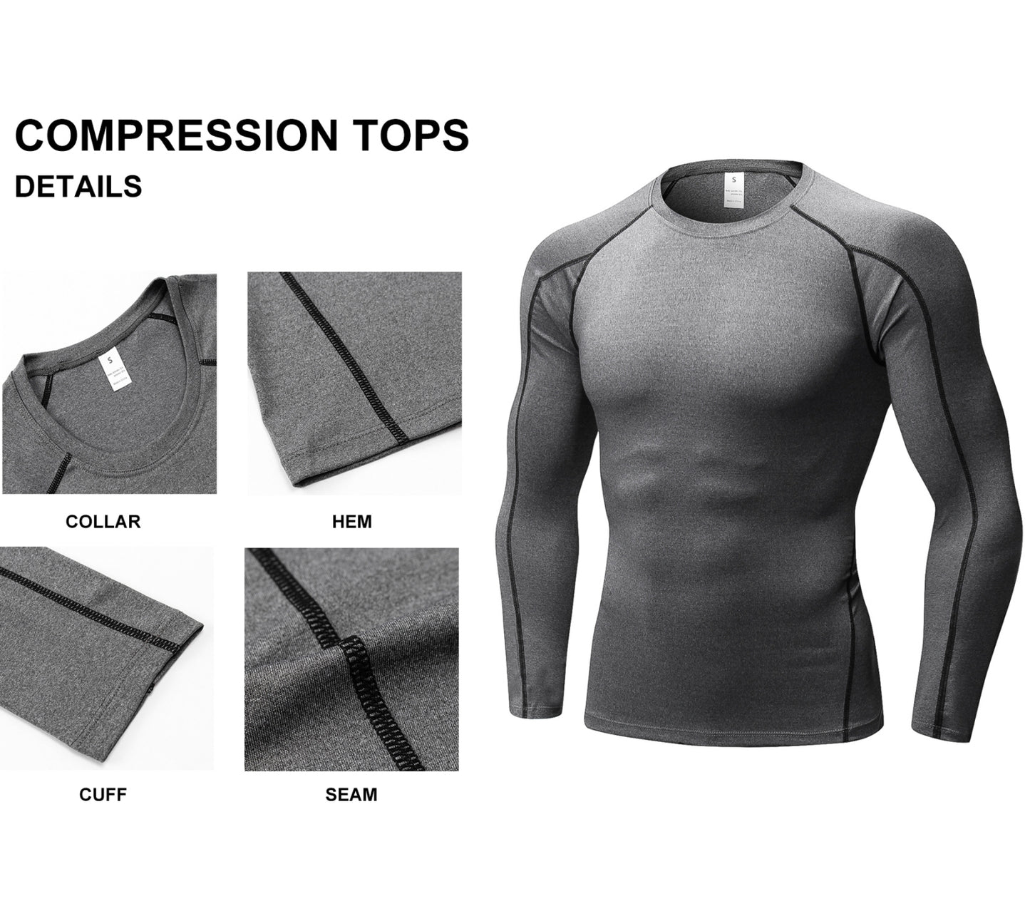 YUSHOW Men's 3-Pack Long Sleeve Compression Workout Shirts, Quick-Dry & Moisture-Wicking