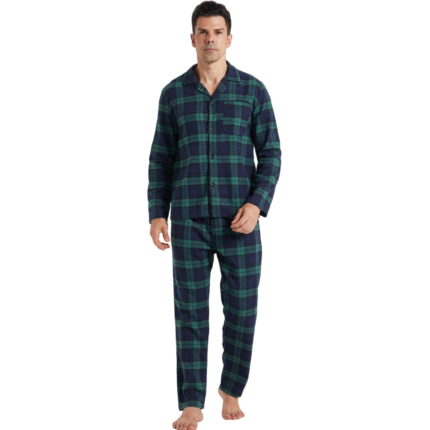 YUSHOW Men Cotton Plaid Pajamas Set Soft Comfy Long Sleeve Male Plain Woven PJ Set Lounge Top Pants Sleepwear Broadcloth Size Medium