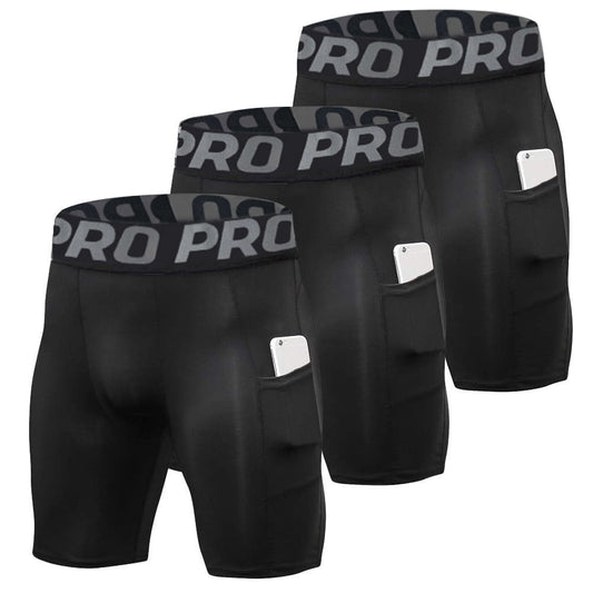 YUSHOW 3 Pack Men's Compression Shorts Running Gym Yoga Athletic Workout Underwear with Pockets