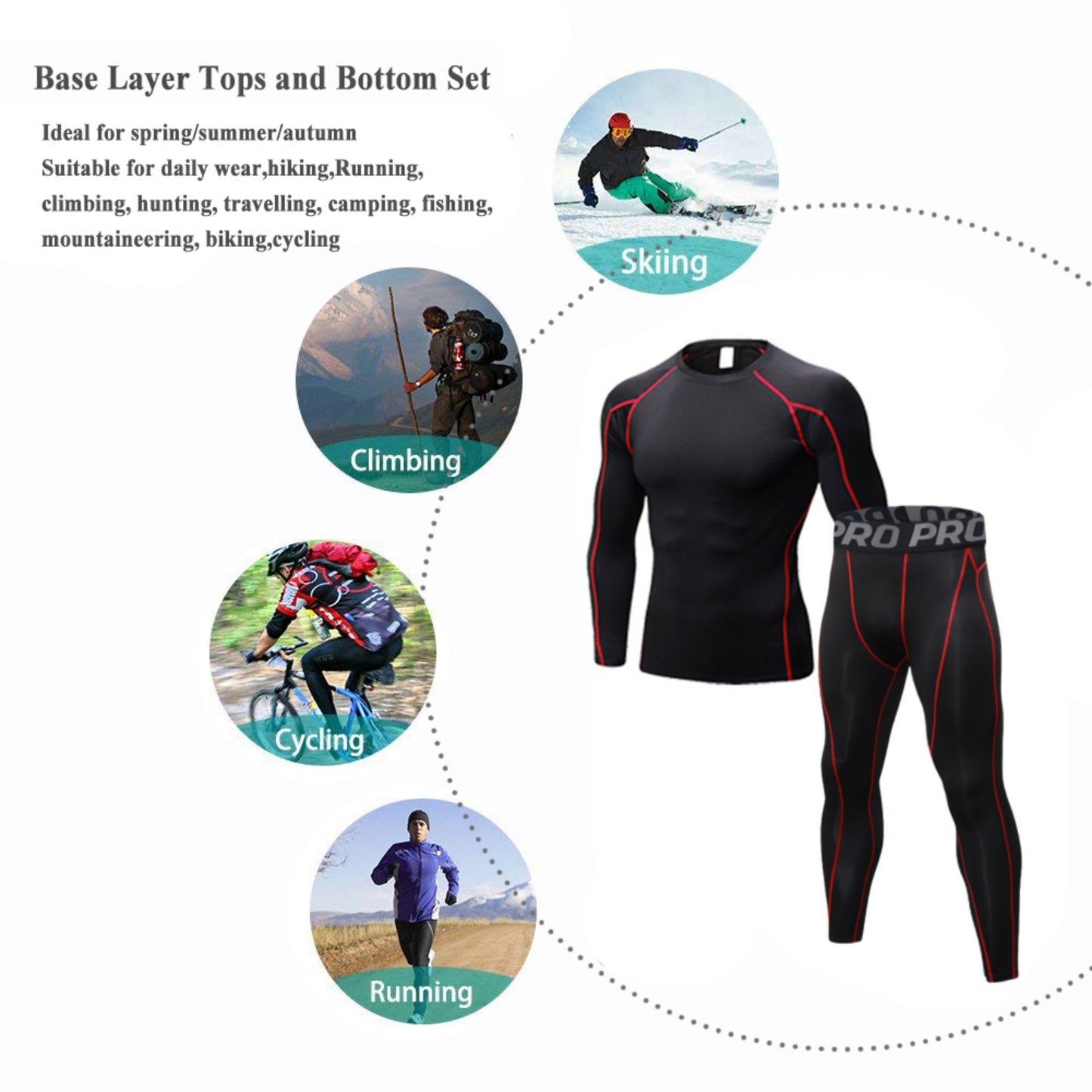 YUSHOW Mens Thermals Underwear Set Thin Wicking Base Layer Crew Neck Long Johns