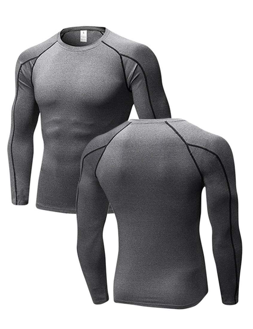 YUSHOW Men's 3-Pack Long Sleeve Compression Workout Shirts, Quick-Dry & Moisture-Wicking