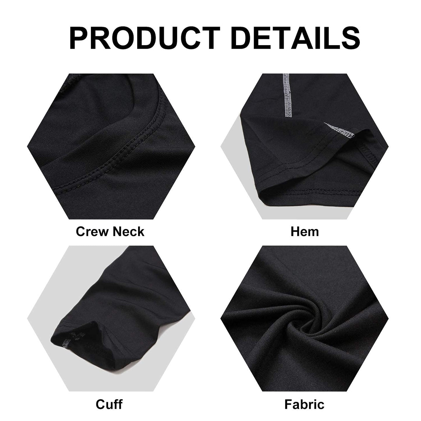 YUSHOW Men's 3-Pack Long Sleeve Compression Workout Shirts, Quick-Dry & Moisture-Wicking