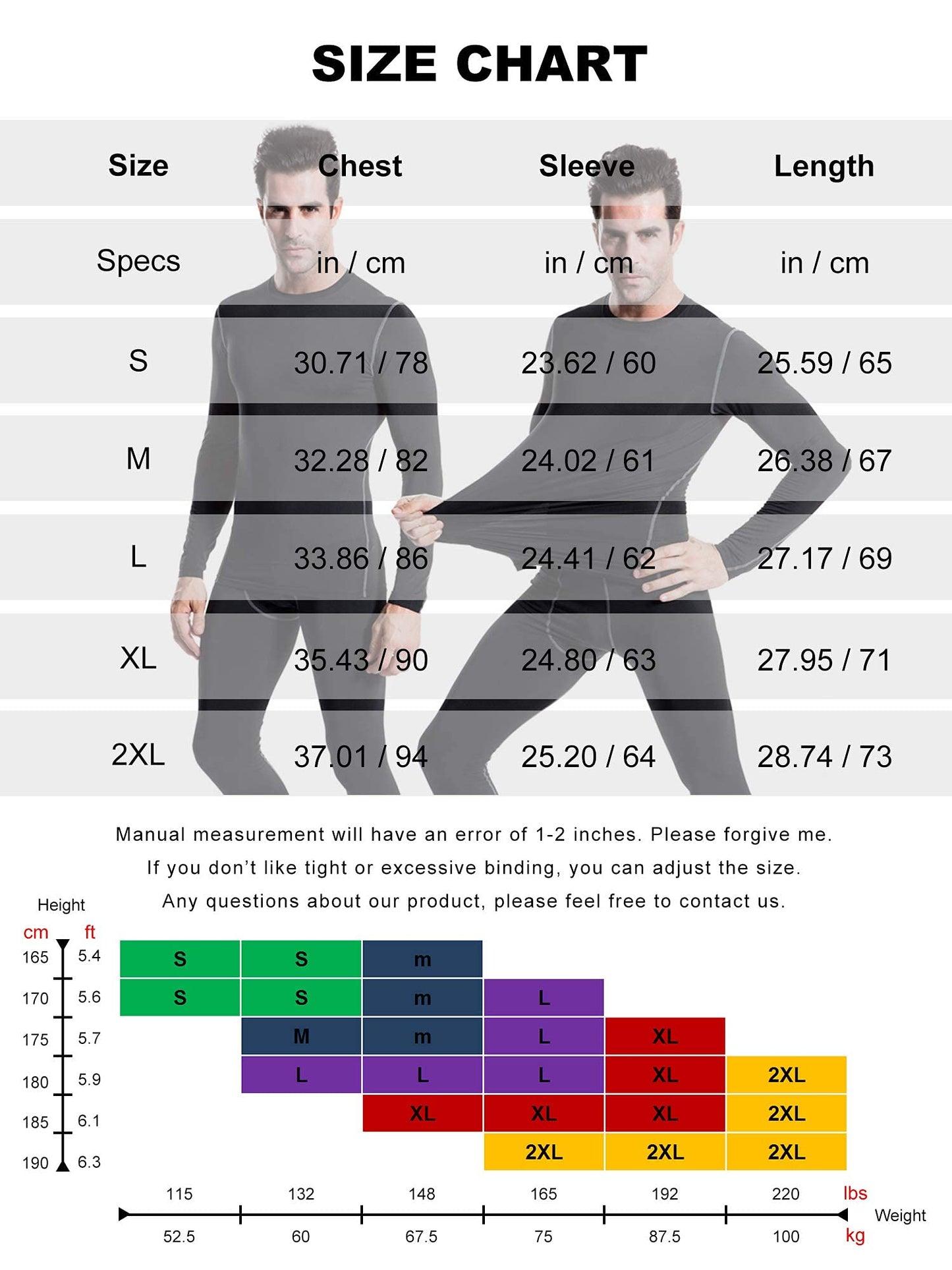 YUSHOW Men's 3-Pack Long Sleeve Compression Workout Shirts, Quick-Dry & Moisture-Wicking