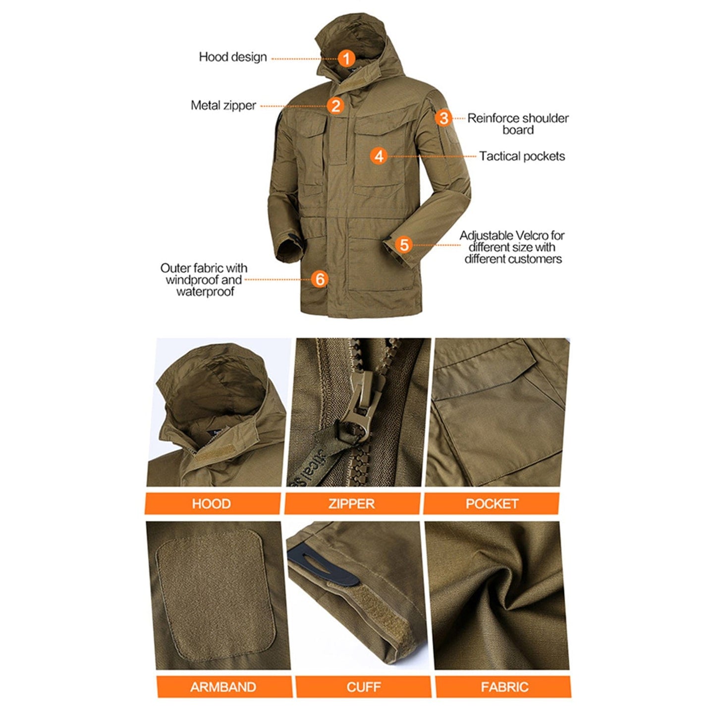 YUSHOW Men's Army Officer Tactical Uniform Hoodie Windbreaker