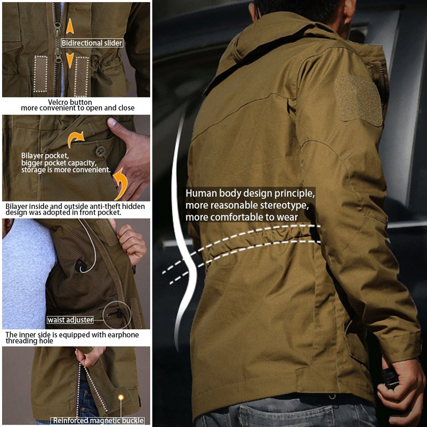 YUSHOW Men's Army Officer Tactical Uniform Hoodie Windbreaker