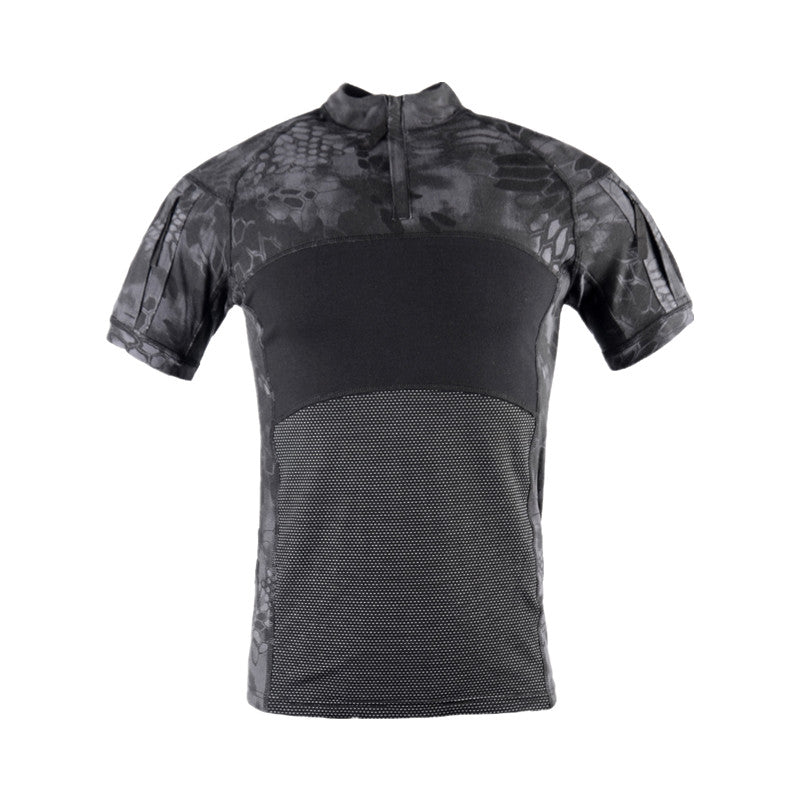 Men's Army Military T-shirt 1/4 Zip Tactical Short Sleeve Hunting Shirt