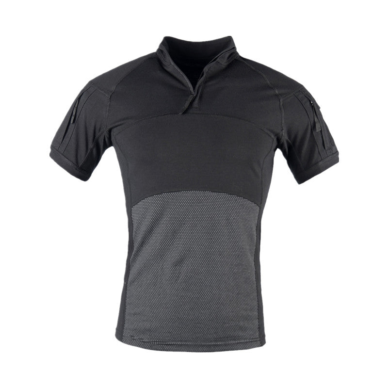Men's Army Military T-shirt 1/4 Zip Tactical Short Sleeve Hunting Shirt