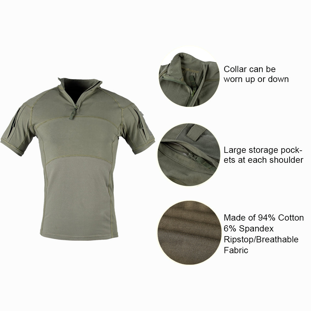 Men's Army Military T-shirt 1/4 Zip Tactical Short Sleeve Hunting Shirt