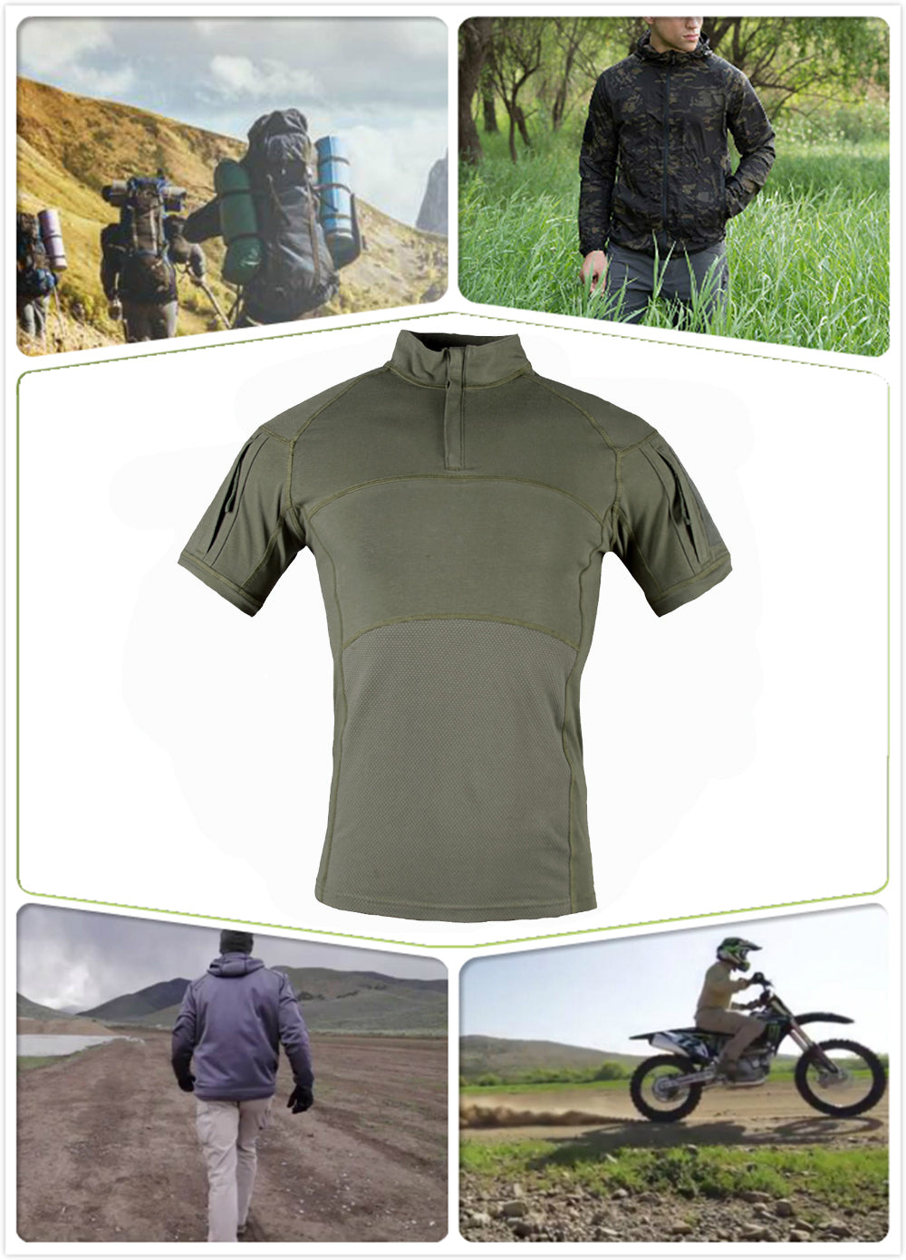 Men's Army Military T-shirt 1/4 Zip Tactical Short Sleeve Hunting Shirt