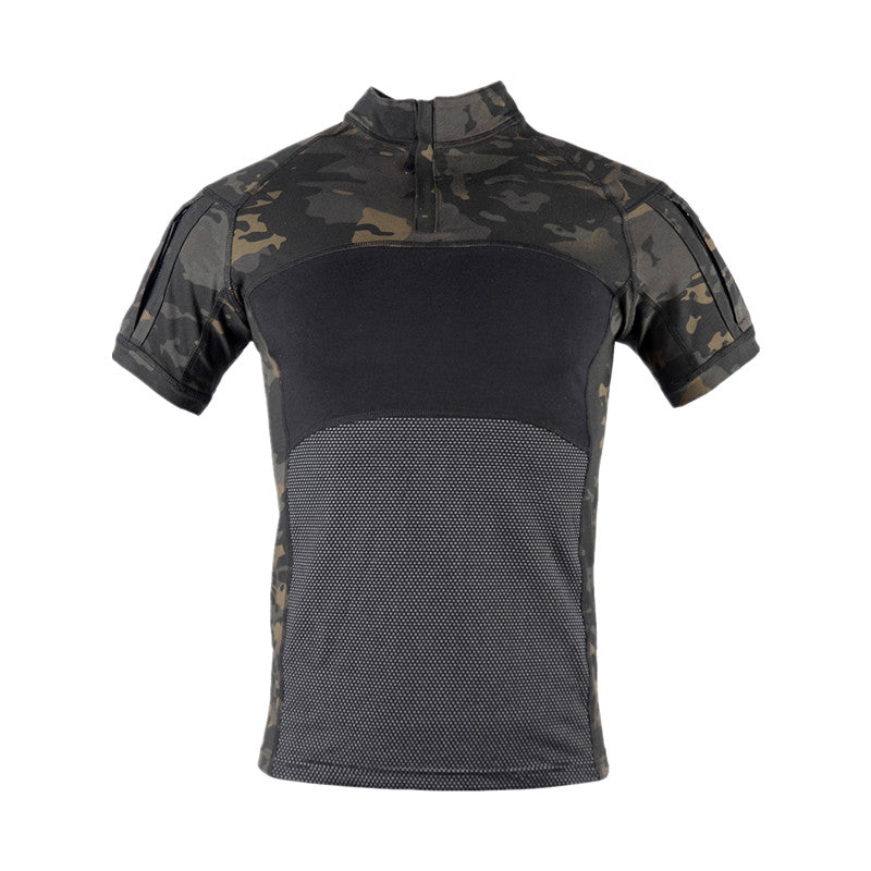 Men's Army Military T-shirt 1/4 Zip Tactical Short Sleeve Hunting Shirt