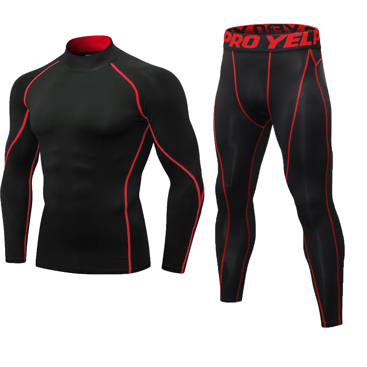 YUSHOW Men Workout Set Compression Shirt and Pants Male Sports Tight Base Layer Suit Size Large