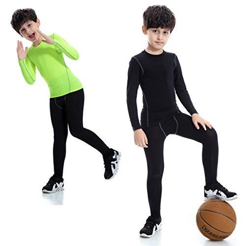 YUSHOW Boys & Girls Long Sleeve Compression Shirts and Pant 2 Pcs Set Unisex Size 5