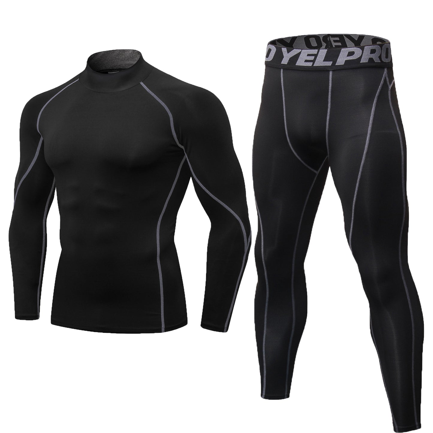 YUSHOW Men Workout Set Compression Shirt and Pants Male Sports Tight Base Layer Suit Size Large