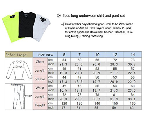 YUSHOW Boys Athletic Base Layer Compression Underwear Set 2pcs Long John for Kids Unisex Size 5