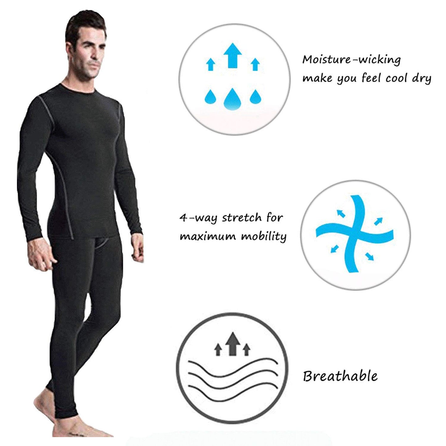 YUSHOW Men Thermal Underwear Fleece Lined Male Base Layer Long Johns Set Size 3XL