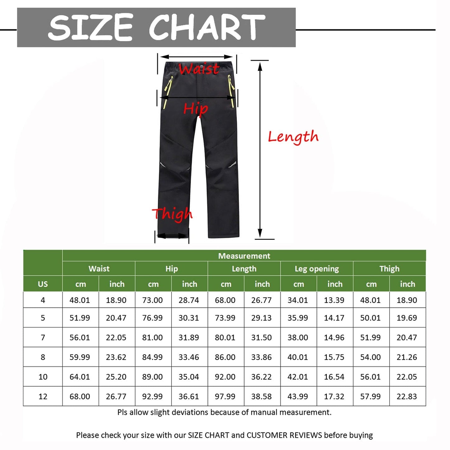 YUSHOW Kids Winter Fleece Lined Waterproof Hiking Pants