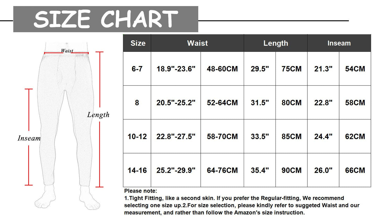 YUSHOW Boys Thermal Pants Unisex Long John Base Layer Underwear Bottoms Insulated for Outdoor Ski Warmth/Extreme Cold Pajamas Size Large