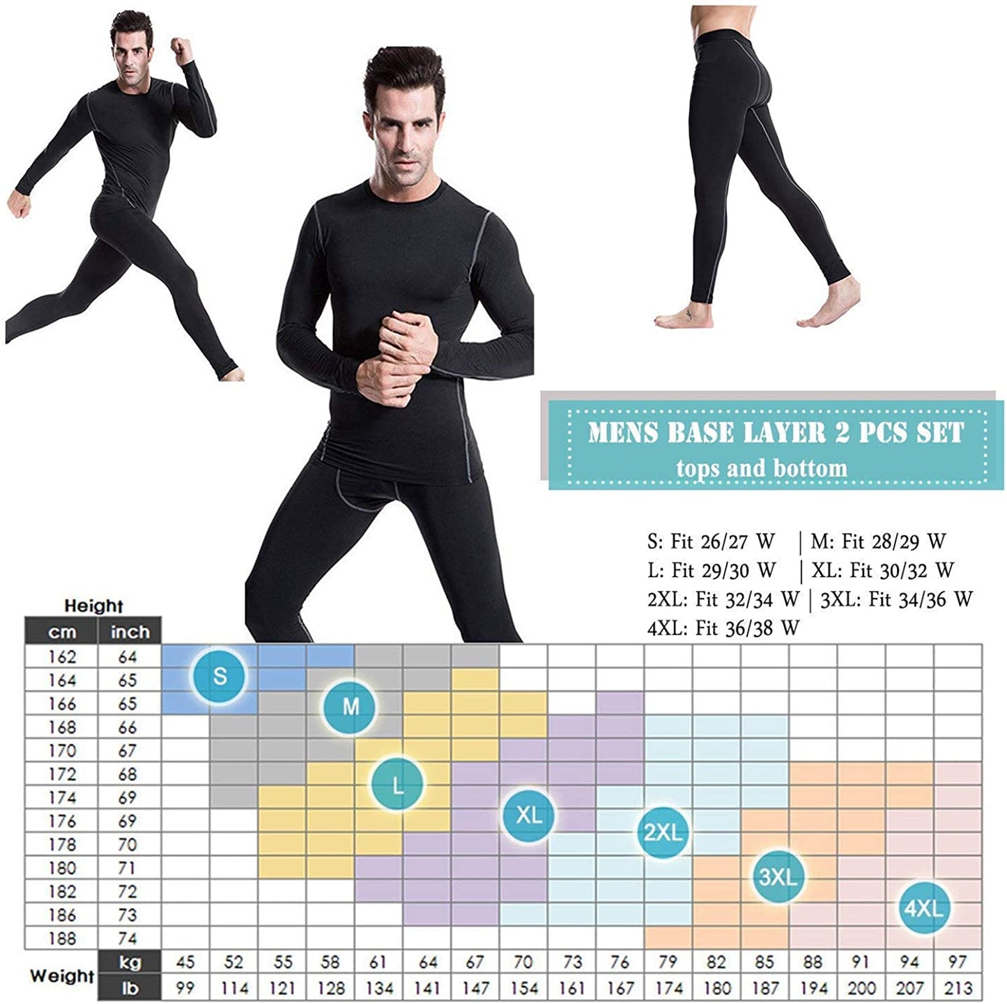 YUSHOW Men Thermal Underwear Set Winter Male Base Layer Soft Long Johns Size 3XL