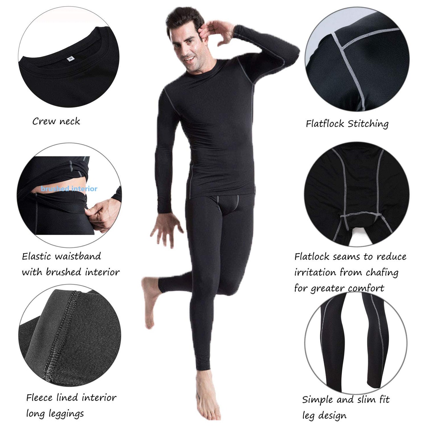 YUSHOW Men Thermal Underwear Fleece Lined Male Base Layer Long Johns Set Size 3XL