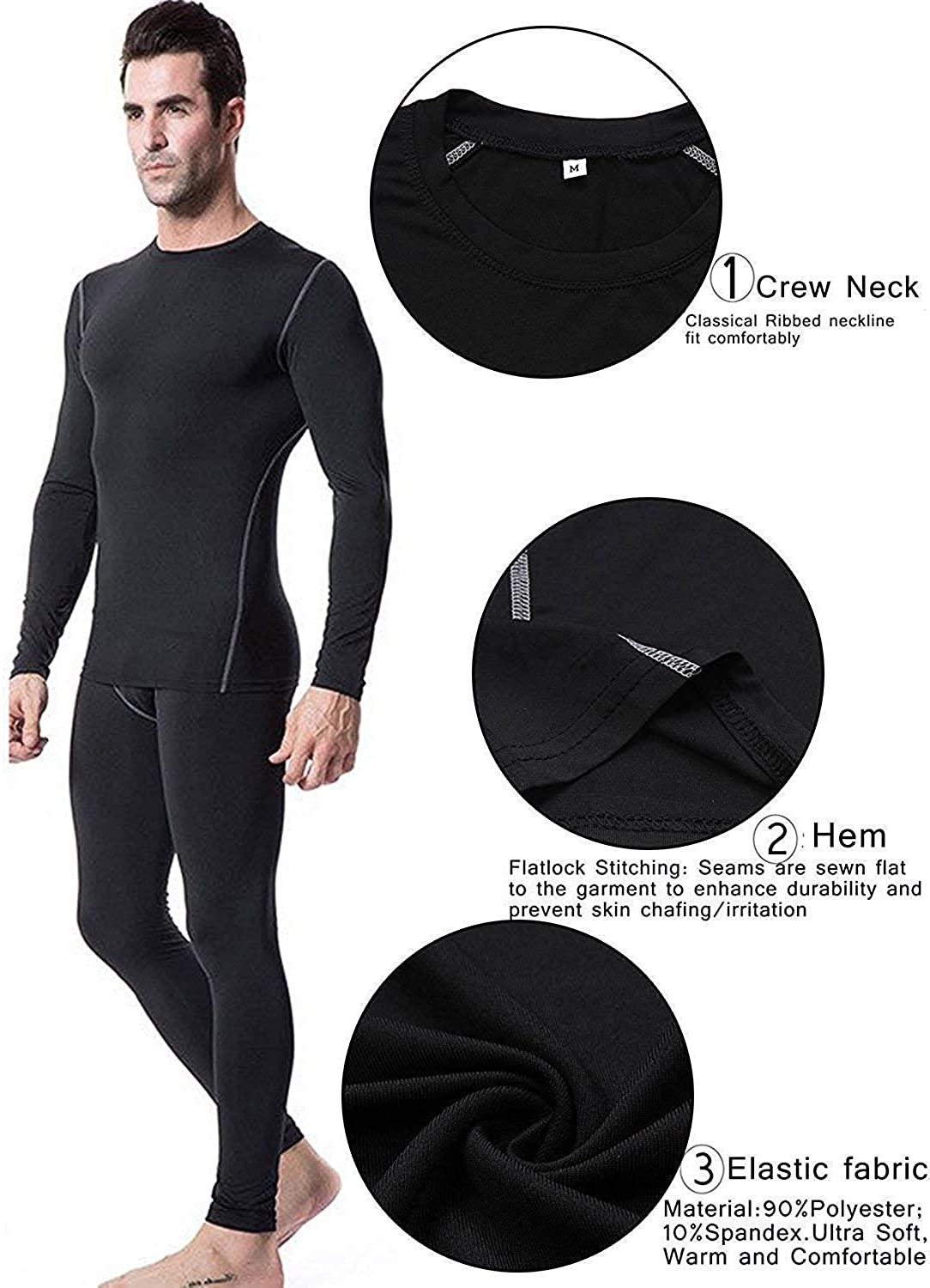 YUSHOW Men Thermal Underwear Set Winter Male Base Layer Soft Long Johns Size 3XL