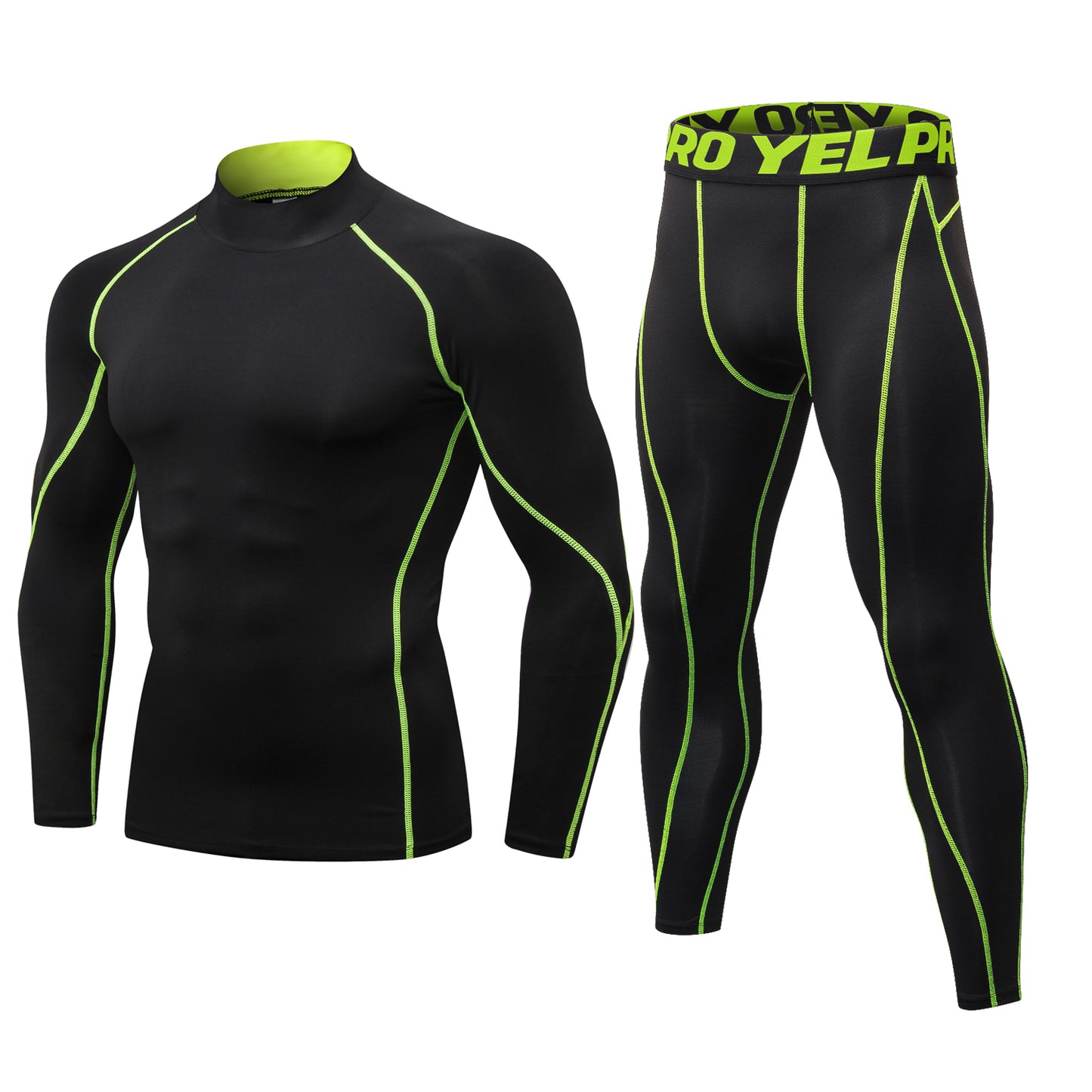 YUSHOW Men Workout Set Compression Shirt and Pants Male Sports Tight Base Layer Suit Size Large