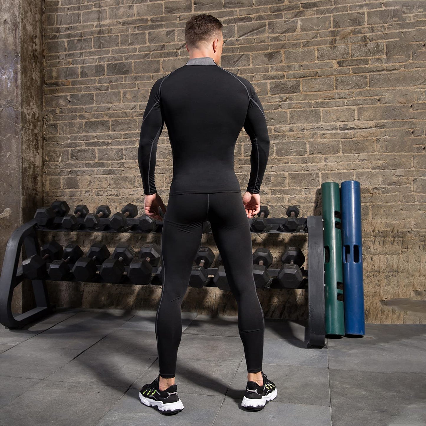 YUSHOW Men Workout Set Compression Shirt and Pants Male Sports Tight Base Layer Suit Size Large