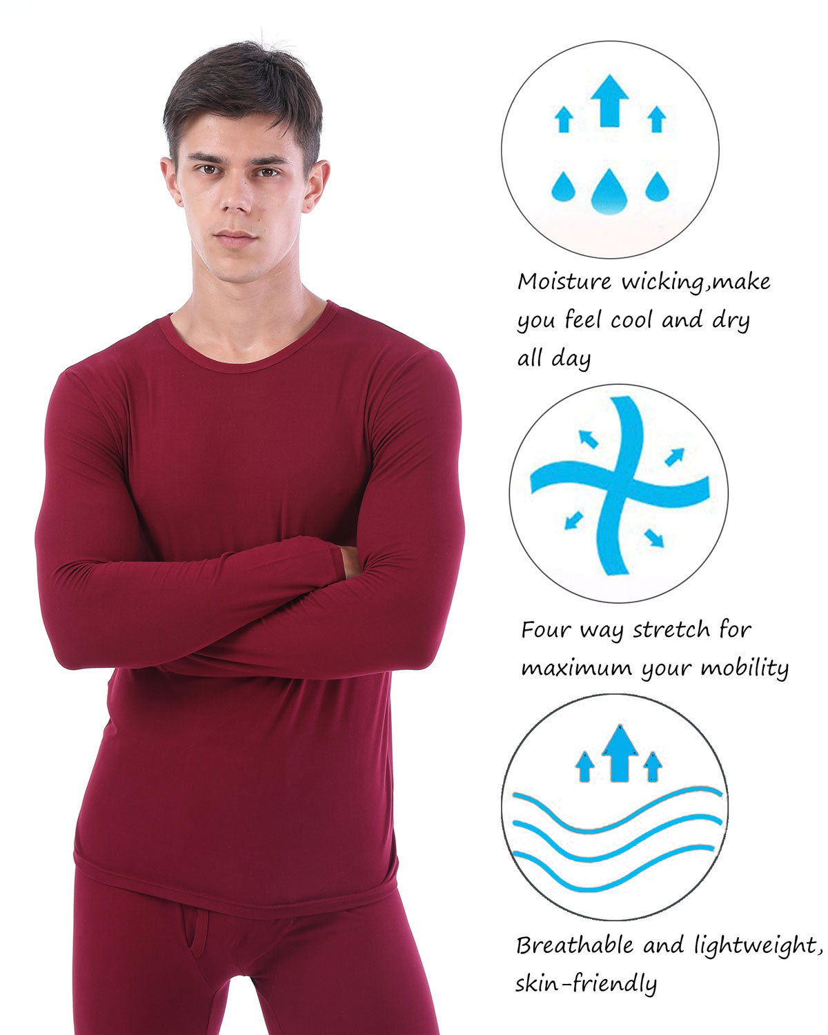 YUSHOW Men Traditional Long Johns Thermal Underwear Top Male Ultra Soft Fleece Tee Cold Weather Size 2X-Large