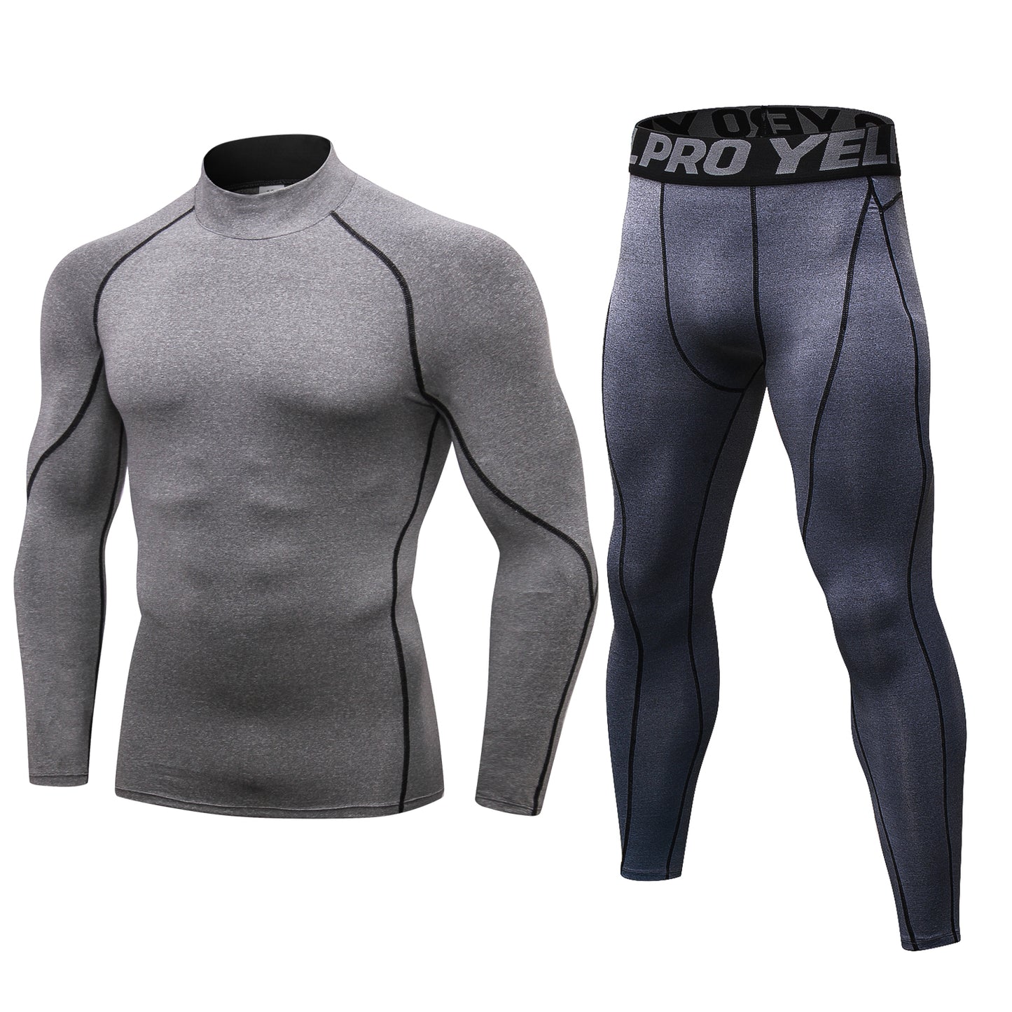 YUSHOW Men Workout Set Compression Shirt and Pants Male Sports Tight Base Layer Suit Size Large