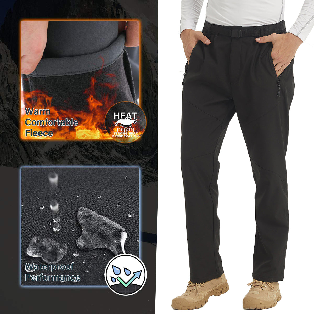 YUSHOW Mens Fleece Lined Hiking Pants Waterproof Winter Outdoor Pants