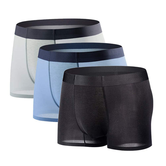 YUSHOW 3 Pack Mens Silk Underwear Shorts Mesh Breathable Trunks Underwear Sexy Boxer Briefs