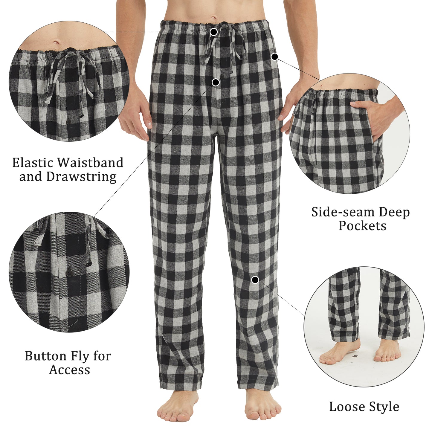 YUSHOW 2 Pack Men's Flannel Plaid Pajama Pants for Men Male Lounge PJ BottomsSize M