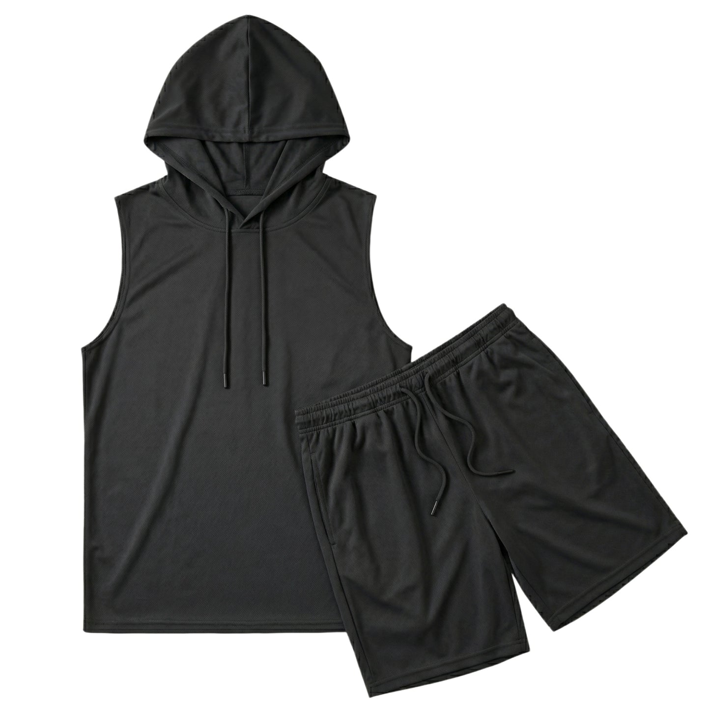 Men's 2 Piece Summer Outfits Sleeveless Hoodie and Gym Shorts Set Breathable Mesh Workout Set