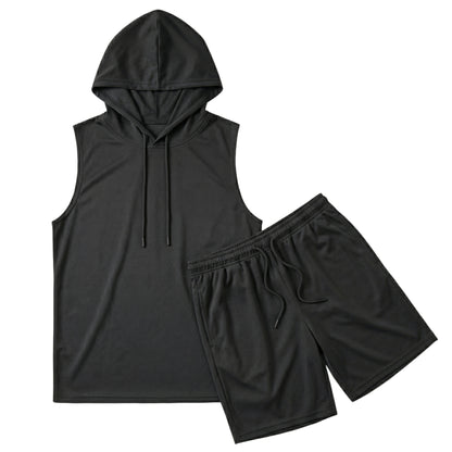 Men's 2 Piece Summer Outfits Sleeveless Hoodie and Gym Shorts Set Breathable Mesh Workout Set