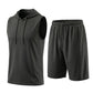 Men's 2 Piece Summer Outfits Sleeveless Hoodie and Gym Shorts Set Breathable Mesh Workout Set