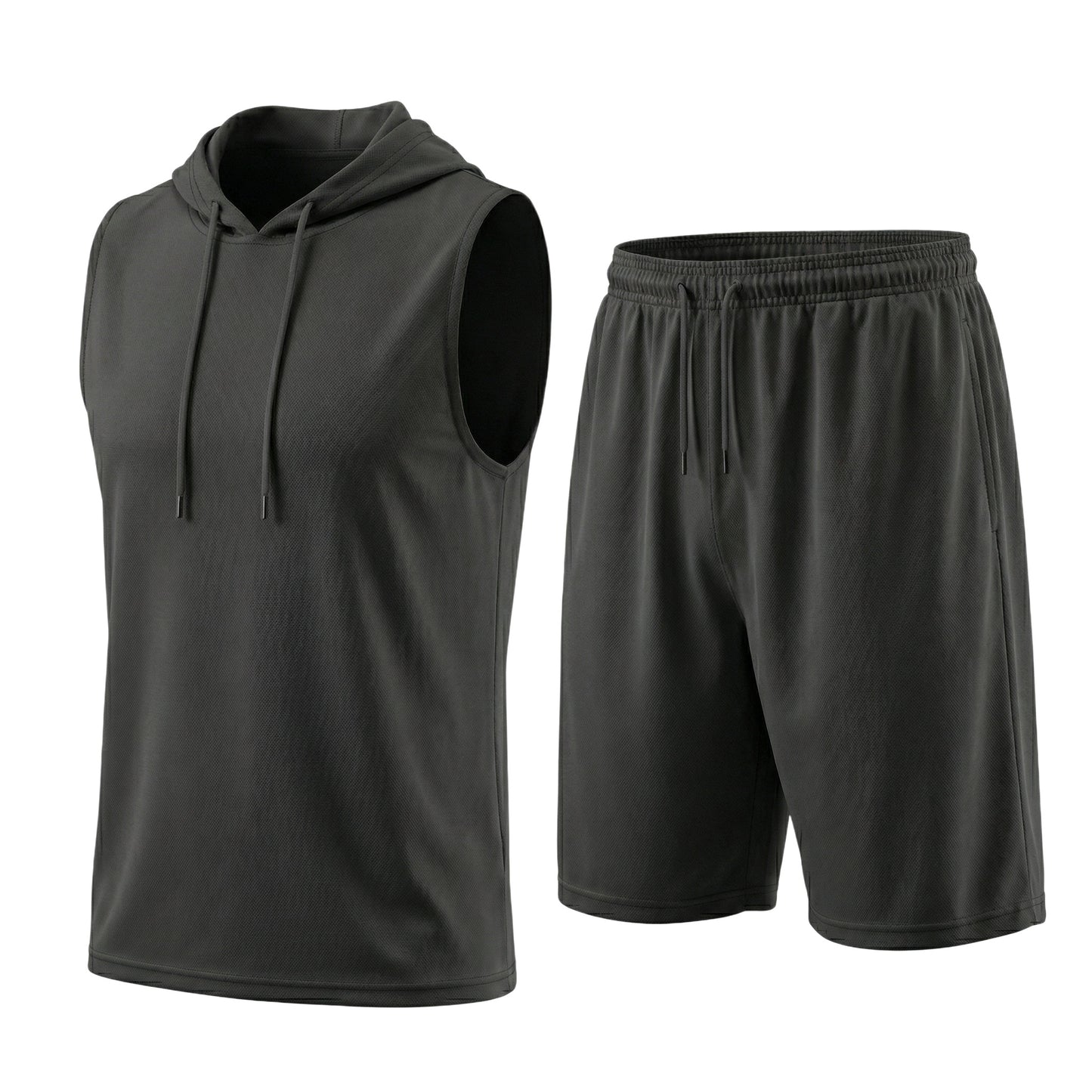Men's 2 Piece Summer Outfits Sleeveless Hoodie and Gym Shorts Set Breathable Mesh Workout Set
