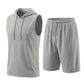 Men's 2 Piece Summer Outfits Sleeveless Hoodie and Gym Shorts Set Breathable Mesh Workout Set