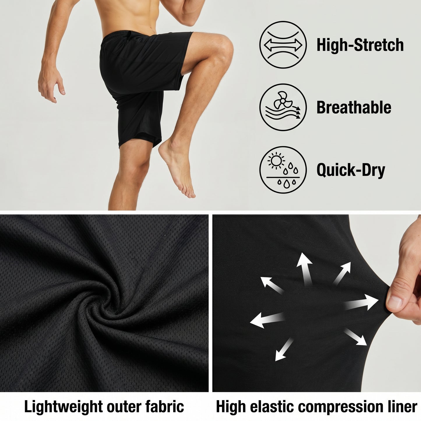 YUSHOW 2 Pack Mens 2 in 1 Running Workout Shorts Quick Dry Athletic Shorts with Liner and Pockets