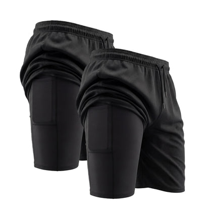 YUSHOW 2 Pack Mens 2 in 1 Running Workout Shorts Quick Dry Athletic Shorts with Liner and Pockets