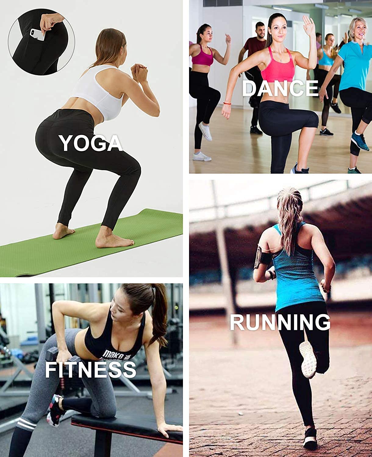 Women's High Waist Yoga Leggings with Pockets Tummy Control Workout Tights