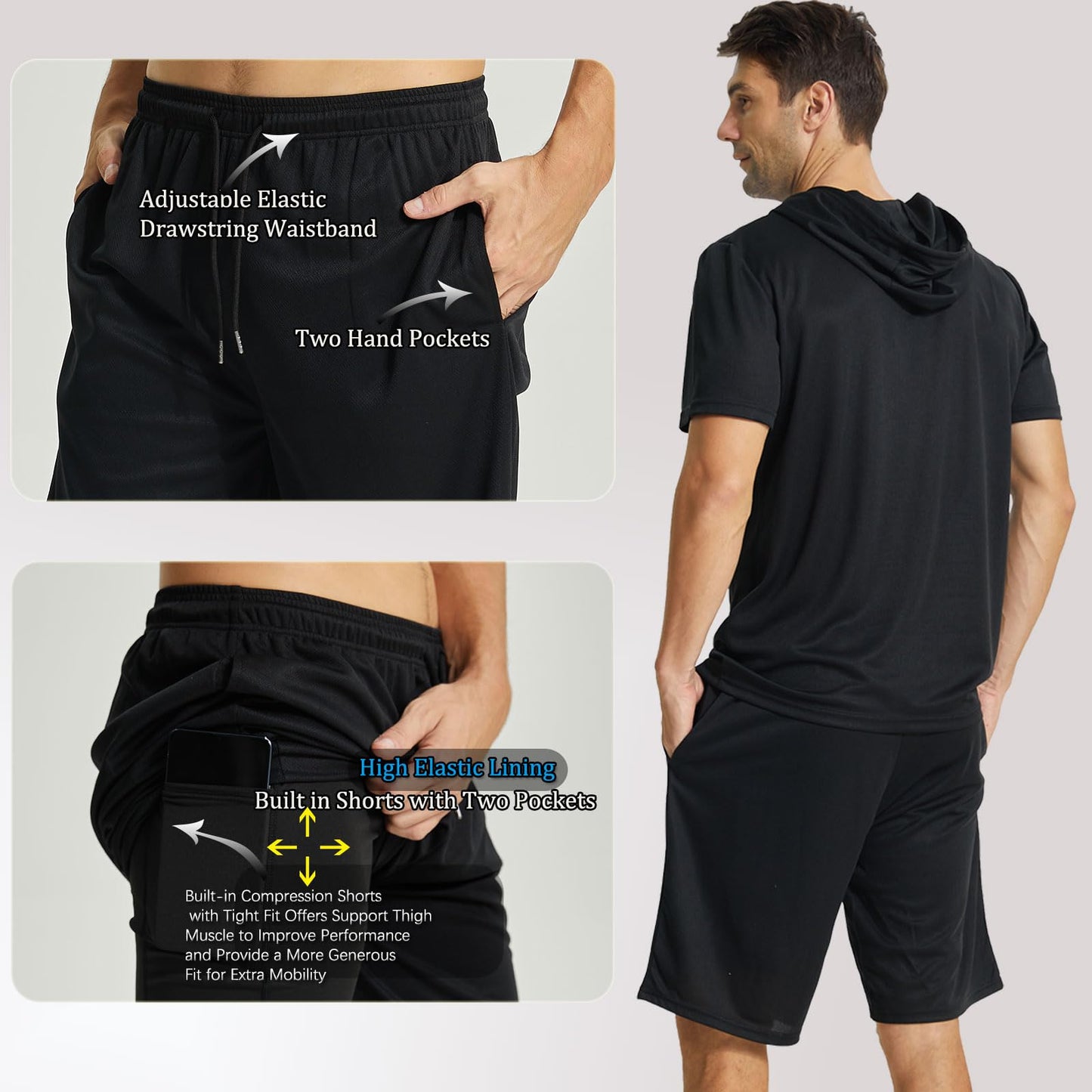 YUSHOW 2 Pack Mens 2 in 1 Running Workout Shorts Quick Dry Athletic Shorts with Liner and Pockets