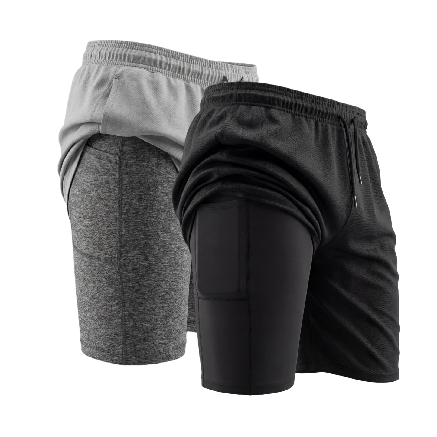 YUSHOW 2 Pack Mens 2 in 1 Running Workout Shorts Quick Dry Athletic Shorts with Liner and Pockets