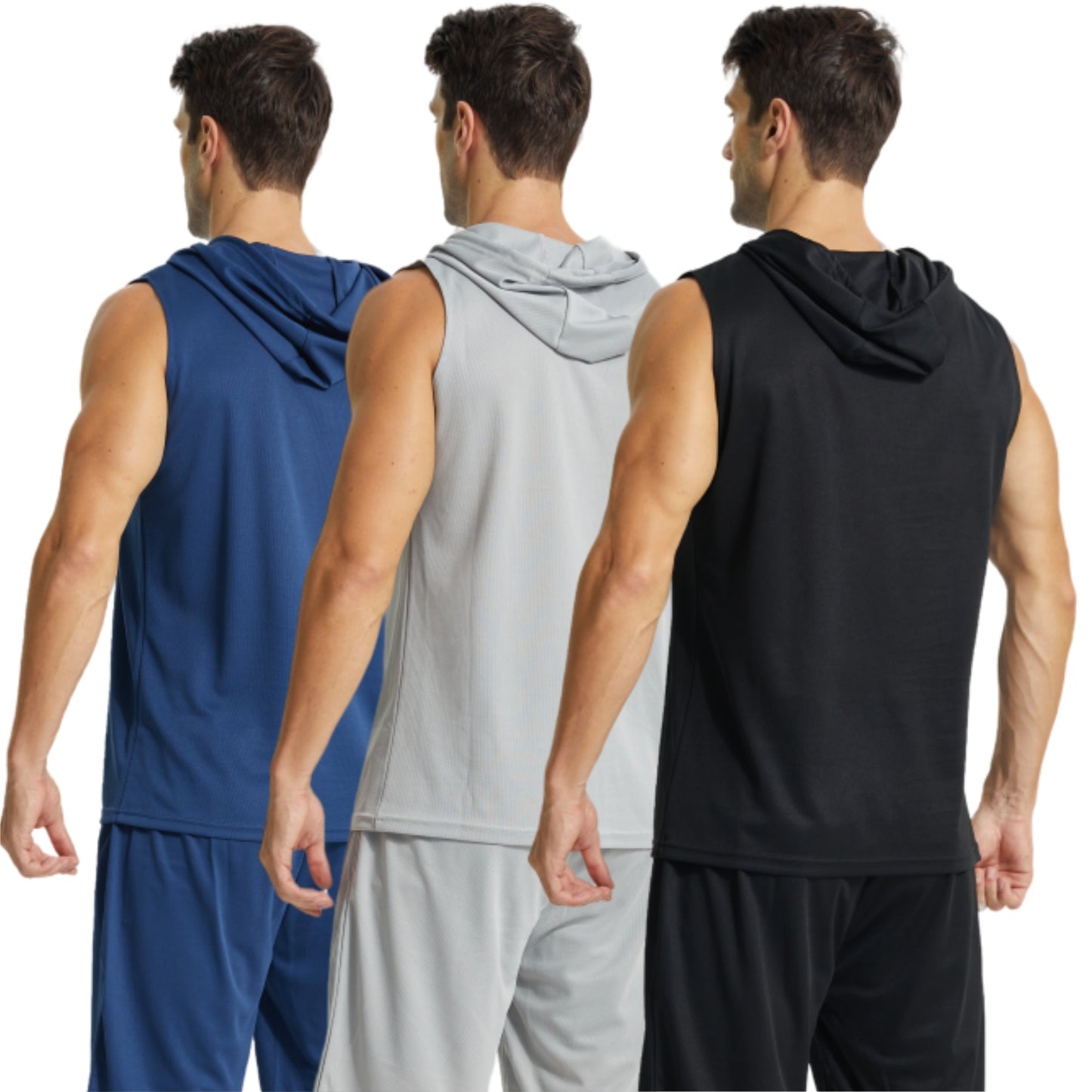 YUSHOW 3 Pack Mens Active Workout Hoodie Tank Tops Sleeveless Quick Dry Running Muscle Shirts