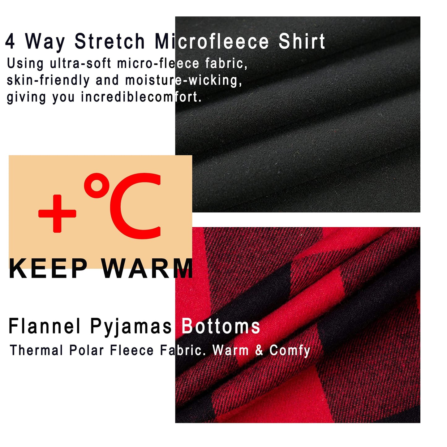 YUSHOW Mens Winter Pajamas Set Warm Fleece Henley Long Sleeve Top & Flannel Plaid Pajama Pants Pjs Sleepwear